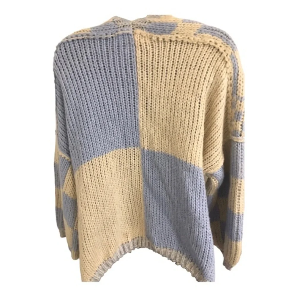 Altar'd State‎ cream & blue colorblock crochet heirloom chunky cardigan size S/M